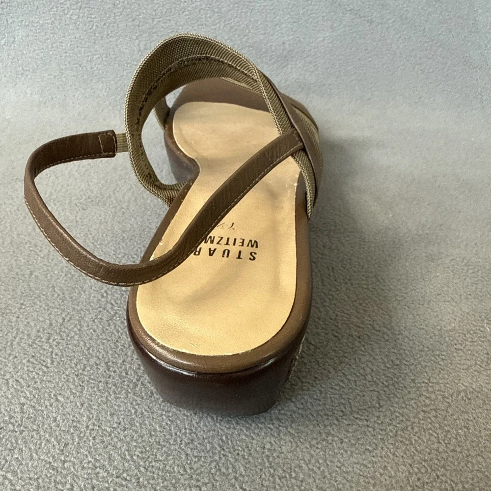 Stuart Weitzman Wedge Sandals Womens 7.5‎ Brown Slingback 2